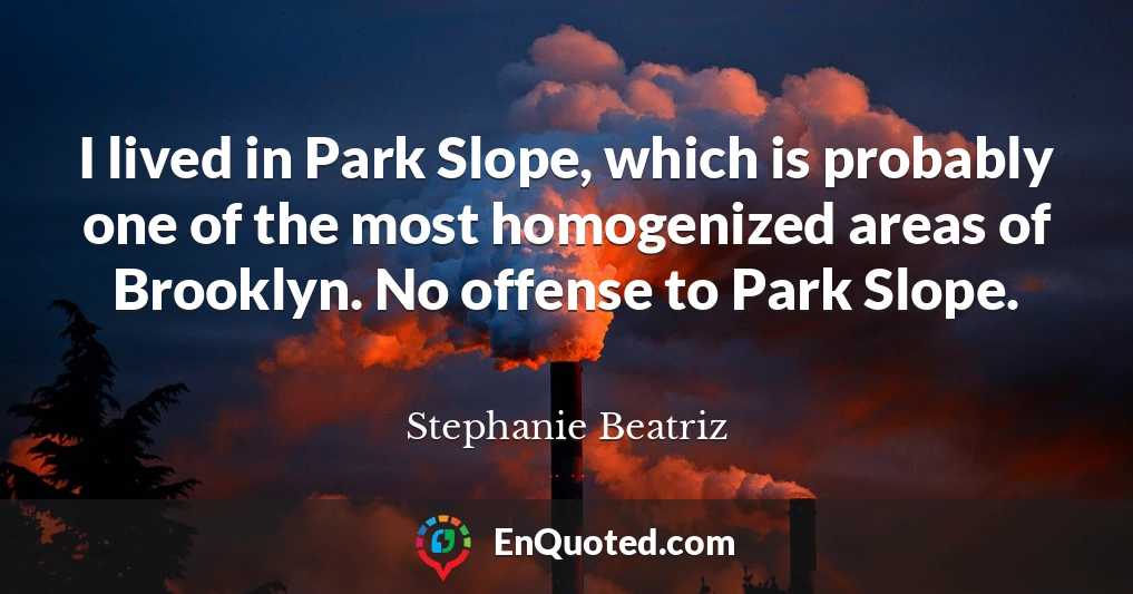 I lived in Park Slope, which is probably one of the most homogenized areas of Brooklyn. No offense to Park Slope.