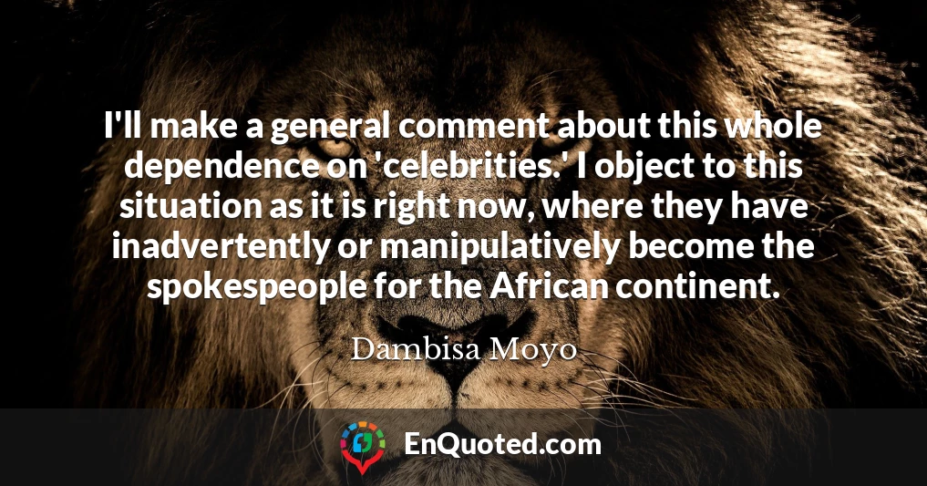 I'll make a general comment about this whole dependence on 'celebrities.' I object to this situation as it is right now, where they have inadvertently or manipulatively become the spokespeople for the African continent.