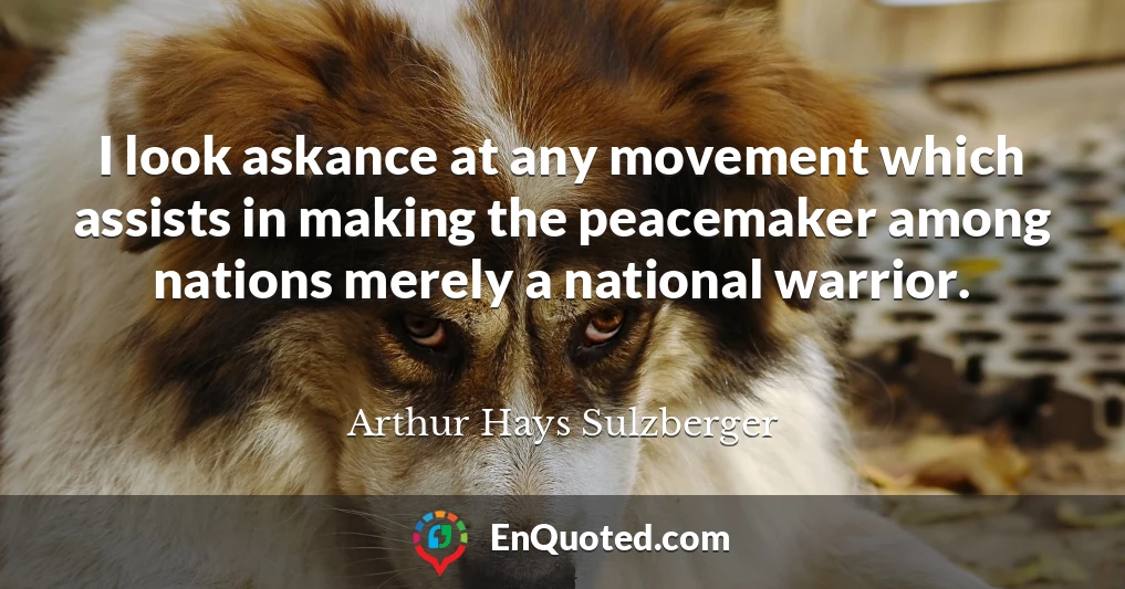 I look askance at any movement which assists in making the peacemaker among nations merely a national warrior.