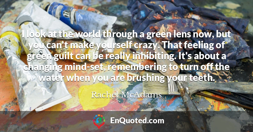 I look at the world through a green lens now, but you can't make yourself crazy. That feeling of green guilt can be really inhibiting. It's about a changing mind-set, remembering to turn off the water when you are brushing your teeth.