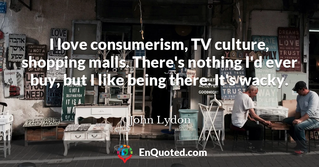 I love consumerism, TV culture, shopping malls. There's nothing I'd ever buy, but I like being there. It's wacky.