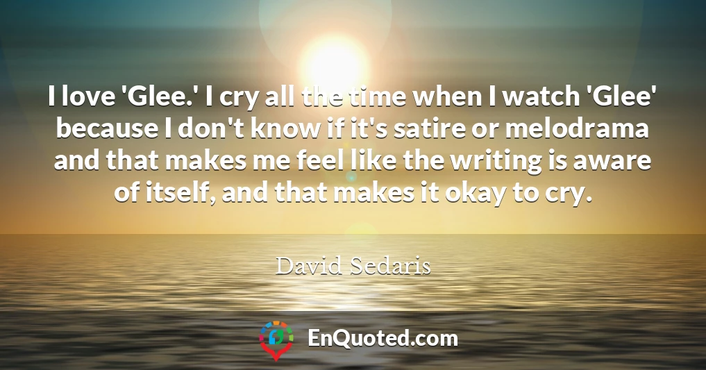 I love 'Glee.' I cry all the time when I watch 'Glee' because I don't know if it's satire or melodrama and that makes me feel like the writing is aware of itself, and that makes it okay to cry.