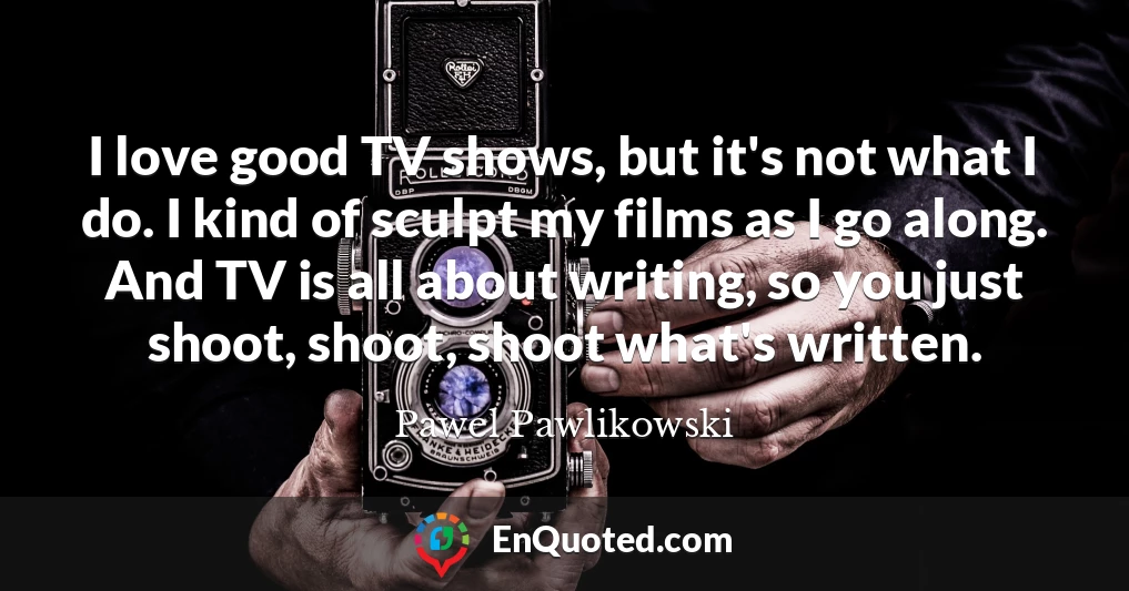 I love good TV shows, but it's not what I do. I kind of sculpt my films as I go along. And TV is all about writing, so you just shoot, shoot, shoot what's written.