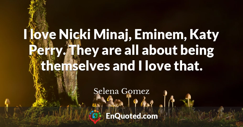 I love Nicki Minaj, Eminem, Katy Perry. They are all about being themselves and I love that.