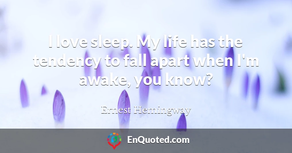 I love sleep. My life has the tendency to fall apart when I'm awake, you know?