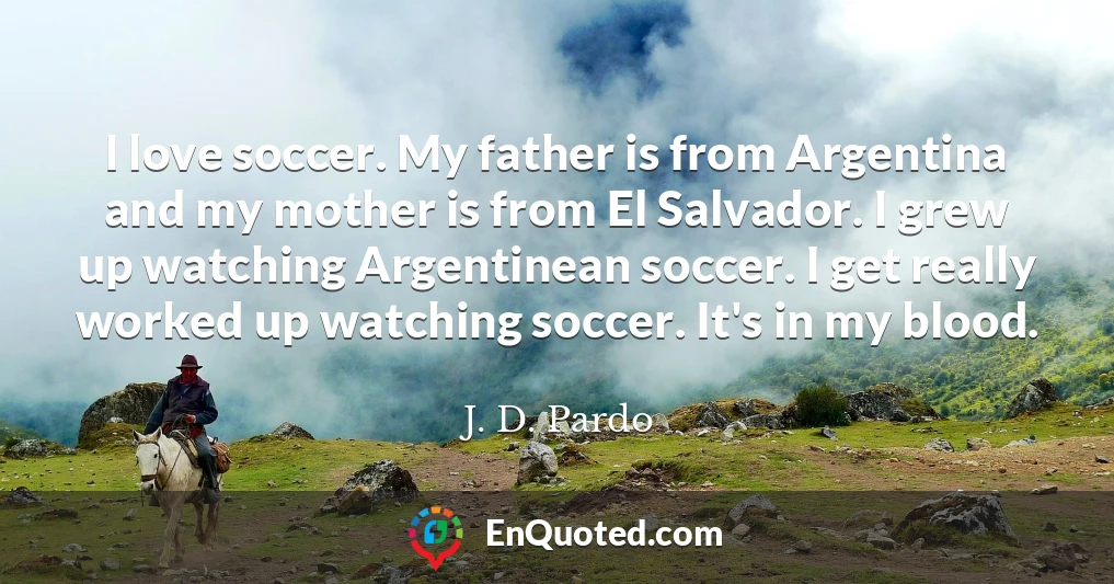 I love soccer. My father is from Argentina and my mother is from El Salvador. I grew up watching Argentinean soccer. I get really worked up watching soccer. It's in my blood.