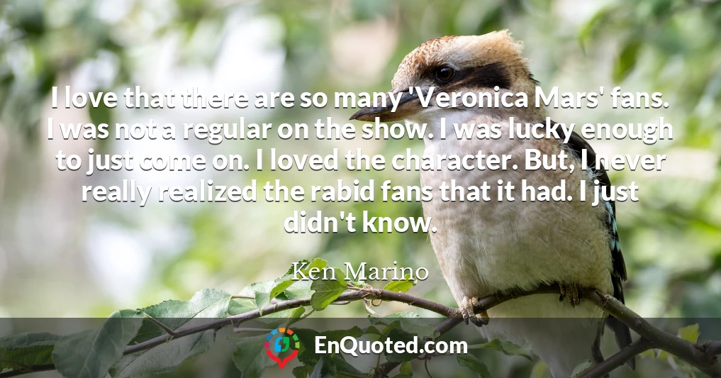 I love that there are so many 'Veronica Mars' fans. I was not a regular on the show. I was lucky enough to just come on. I loved the character. But, I never really realized the rabid fans that it had. I just didn't know.
