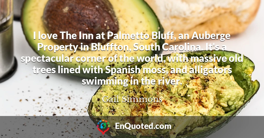 I love The Inn at Palmetto Bluff, an Auberge Property in Bluffton, South Carolina. It's a spectacular corner of the world, with massive old trees lined with Spanish moss, and alligators swimming in the river.