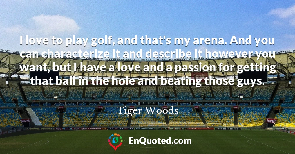 I love to play golf, and that's my arena. And you can characterize it and describe it however you want, but I have a love and a passion for getting that ball in the hole and beating those guys.