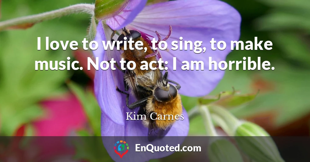 I love to write, to sing, to make music. Not to act: I am horrible.