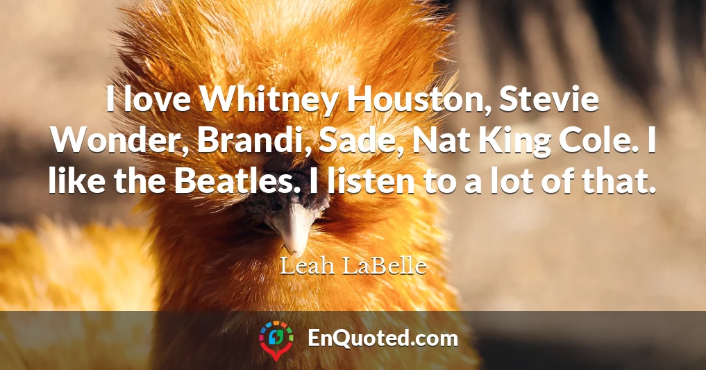 I love Whitney Houston, Stevie Wonder, Brandi, Sade, Nat King Cole. I like the Beatles. I listen to a lot of that.