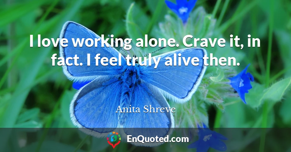 I love working alone. Crave it, in fact. I feel truly alive then.