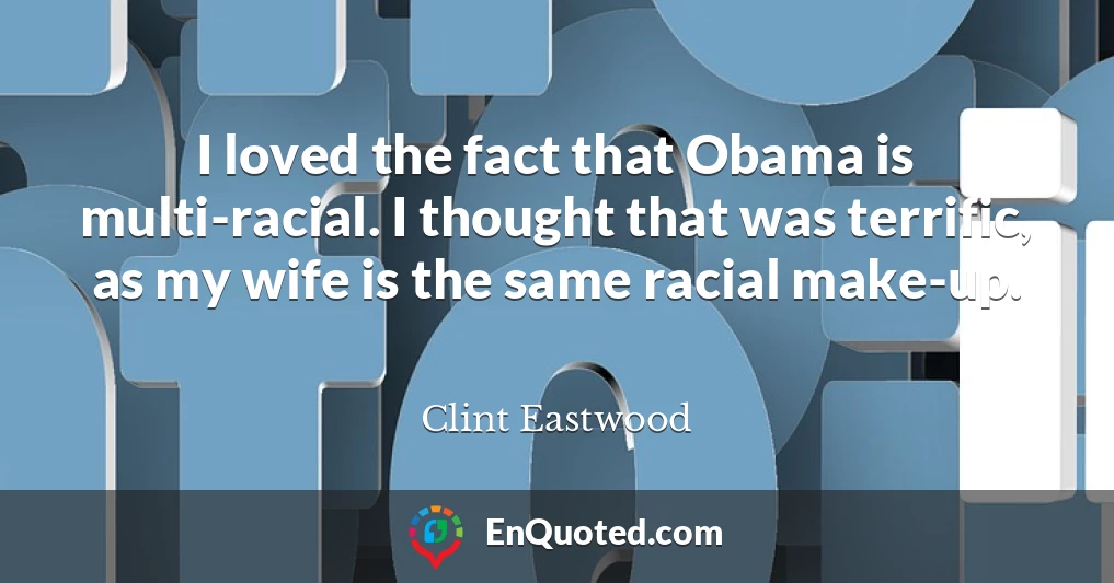 I loved the fact that Obama is multi-racial. I thought that was terrific, as my wife is the same racial make-up.