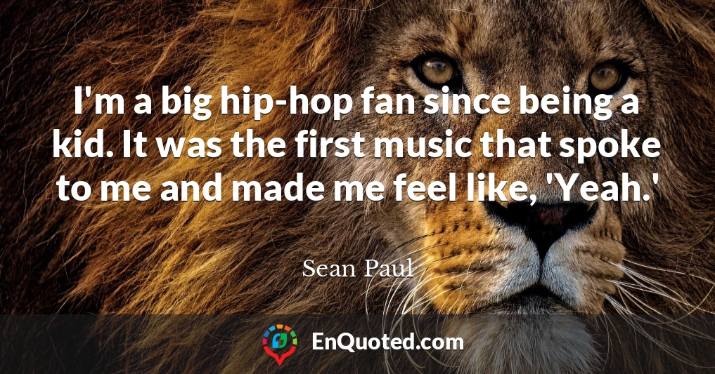 I'm a big hip-hop fan since being a kid. It was the first music that spoke to me and made me feel like, 'Yeah.'