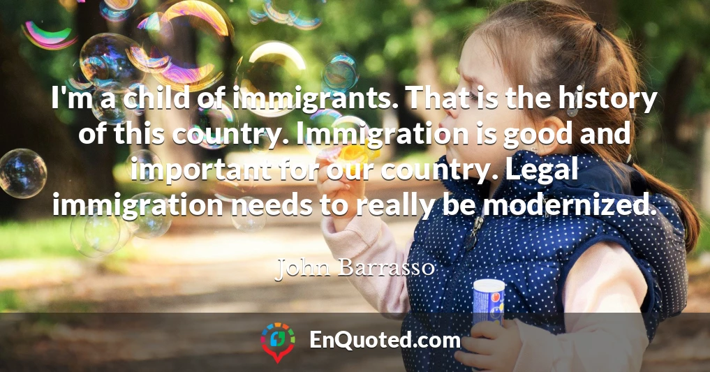 I'm a child of immigrants. That is the history of this country. Immigration is good and important for our country. Legal immigration needs to really be modernized.
