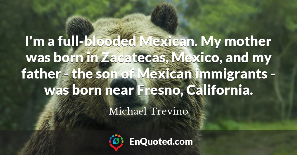 I'm a full-blooded Mexican. My mother was born in Zacatecas, Mexico, and my father - the son of Mexican immigrants - was born near Fresno, California.