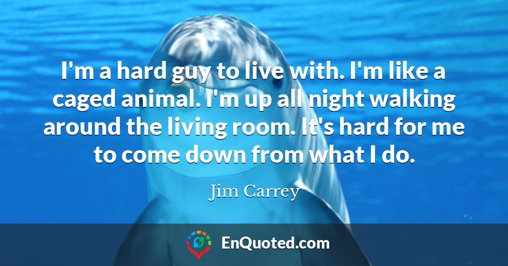 I'm a hard guy to live with. I'm like a caged animal. I'm up all night walking around the living room. It's hard for me to come down from what I do.