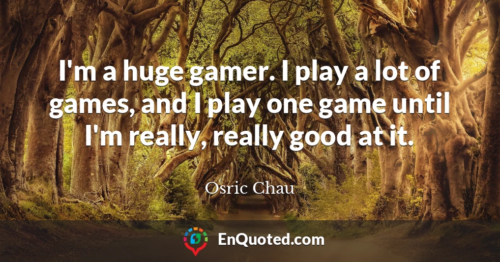 I'm a huge gamer. I play a lot of games, and I play one game until I'm really, really good at it.