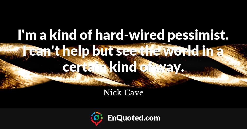 I'm a kind of hard-wired pessimist. I can't help but see the world in a certain kind of way.