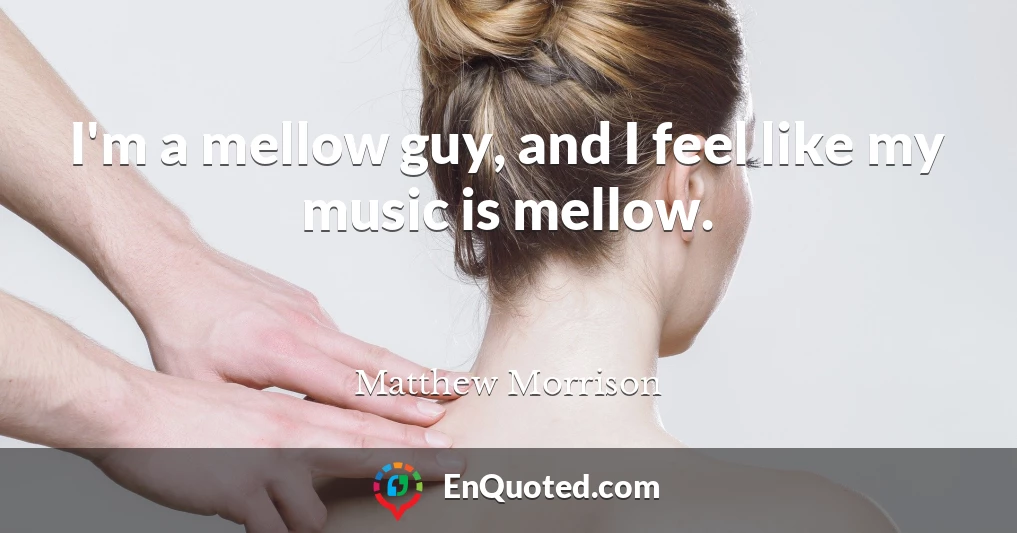 I'm a mellow guy, and I feel like my music is mellow.