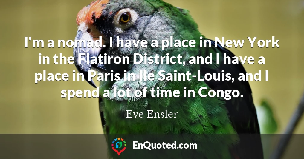 I'm a nomad. I have a place in New York in the Flatiron District, and I have a place in Paris in Ile Saint-Louis, and I spend a lot of time in Congo.