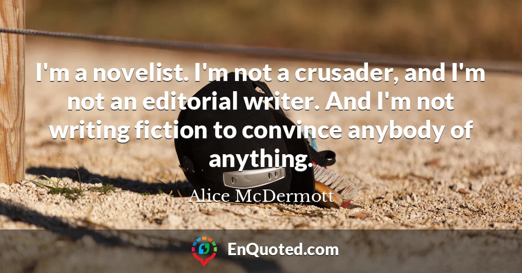 I'm a novelist. I'm not a crusader, and I'm not an editorial writer. And I'm not writing fiction to convince anybody of anything.