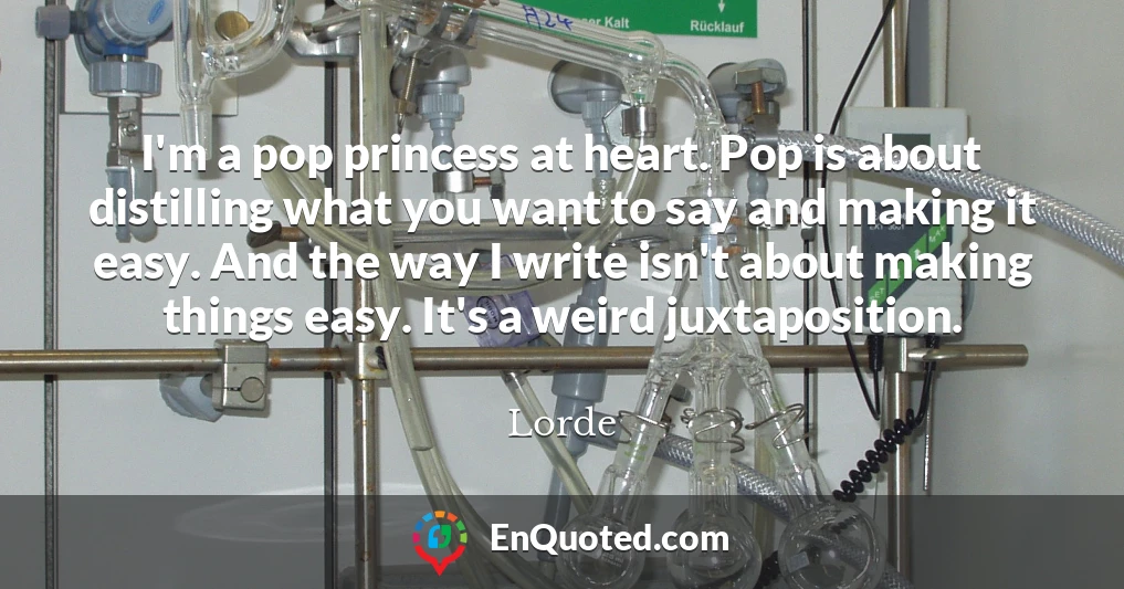 I'm a pop princess at heart. Pop is about distilling what you want to say and making it easy. And the way I write isn't about making things easy. It's a weird juxtaposition.