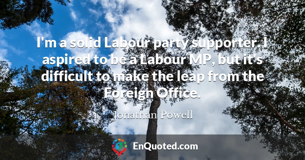 I'm a solid Labour party supporter. I aspired to be a Labour MP, but it's difficult to make the leap from the Foreign Office.