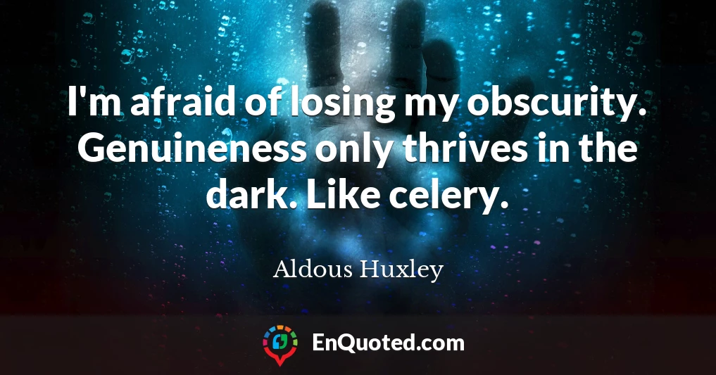I'm afraid of losing my obscurity. Genuineness only thrives in the dark. Like celery.