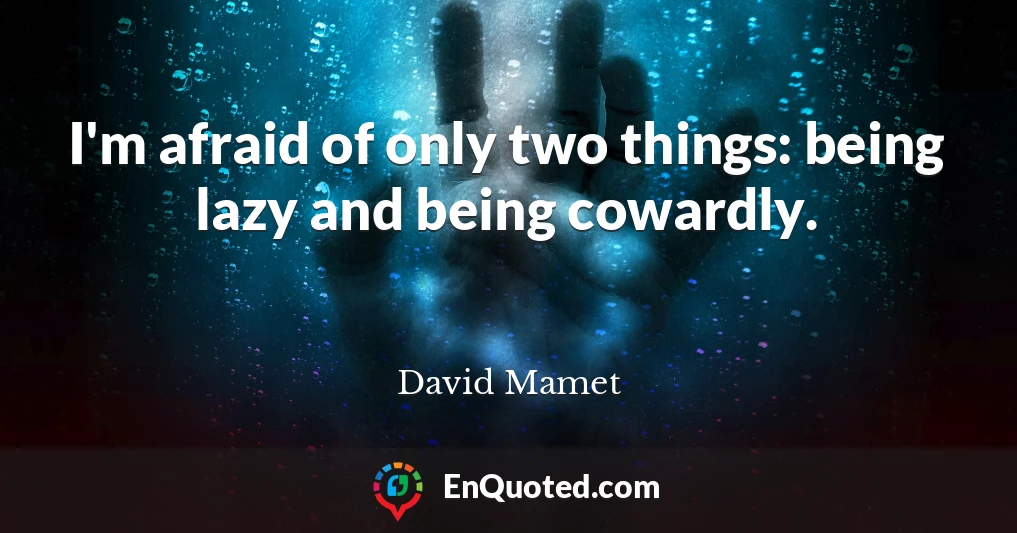 I'm afraid of only two things: being lazy and being cowardly.
