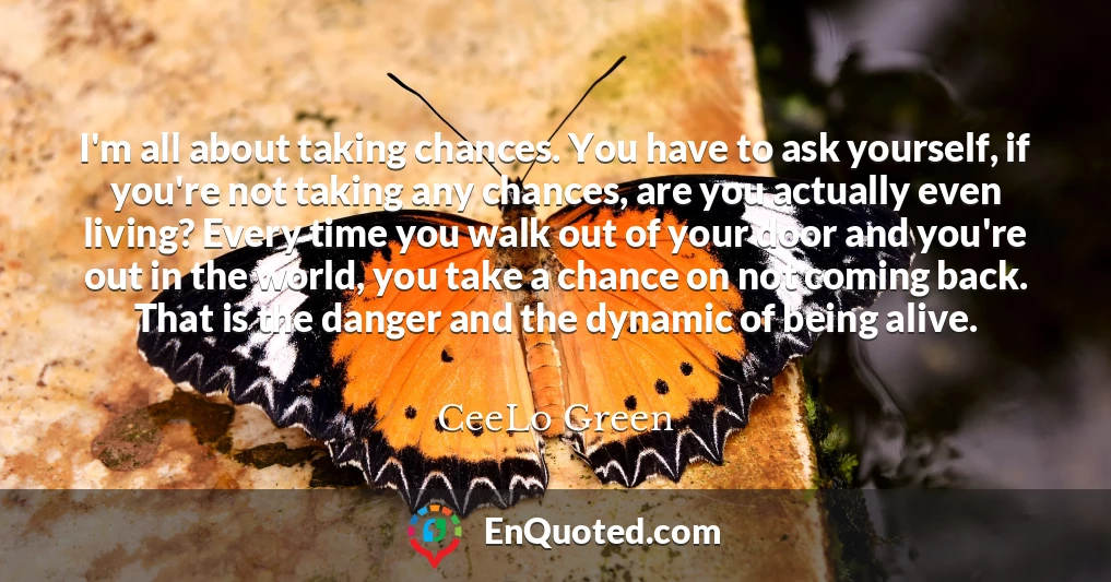 I'm all about taking chances. You have to ask yourself, if you're not taking any chances, are you actually even living? Every time you walk out of your door and you're out in the world, you take a chance on not coming back. That is the danger and the dynamic of being alive.