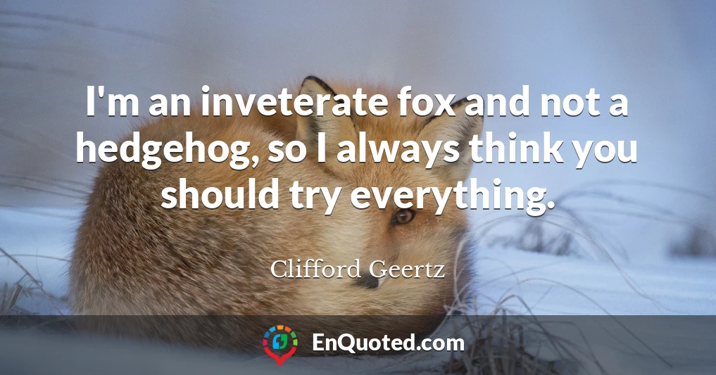 I'm an inveterate fox and not a hedgehog, so I always think you should try everything.