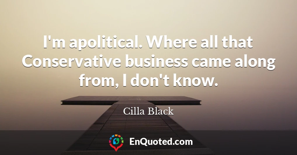 I'm apolitical. Where all that Conservative business came along from, I don't know.