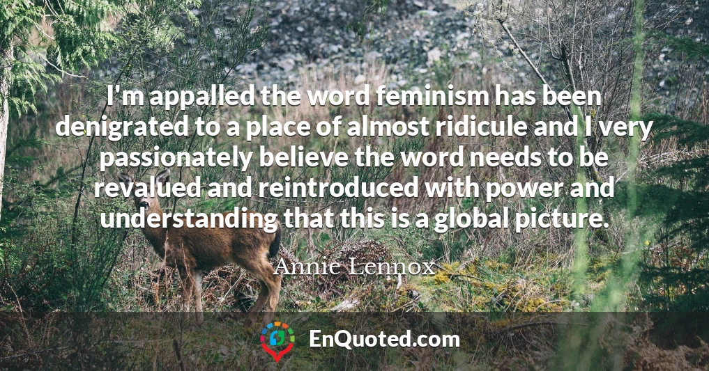 I'm appalled the word feminism has been denigrated to a place of almost ridicule and I very passionately believe the word needs to be revalued and reintroduced with power and understanding that this is a global picture.