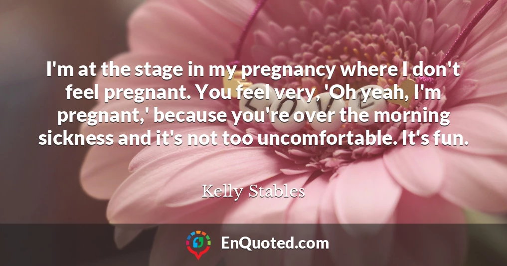 I'm at the stage in my pregnancy where I don't feel pregnant. You feel very, 'Oh yeah, I'm pregnant,' because you're over the morning sickness and it's not too uncomfortable. It's fun.