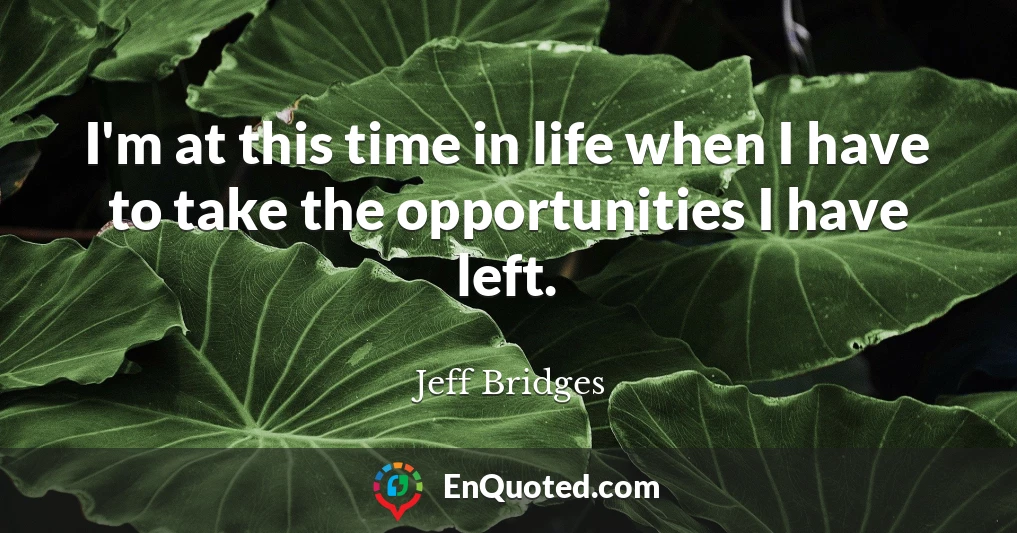 I'm at this time in life when I have to take the opportunities I have left.