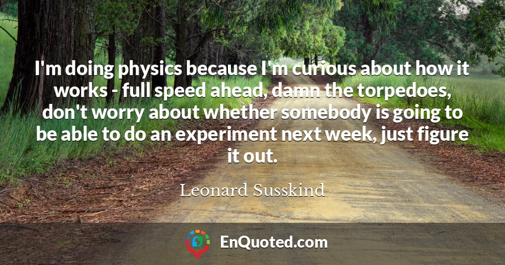 I'm doing physics because I'm curious about how it works - full speed ahead, damn the torpedoes, don't worry about whether somebody is going to be able to do an experiment next week, just figure it out.