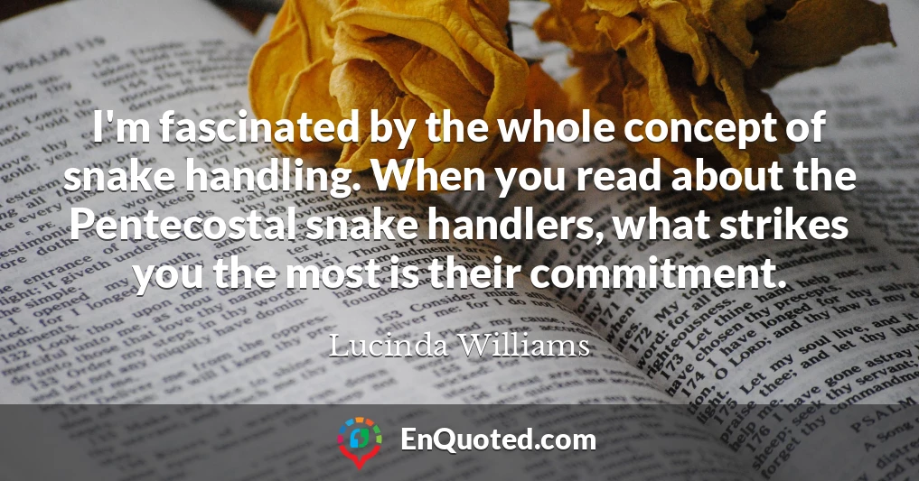 I'm fascinated by the whole concept of snake handling. When you read about the Pentecostal snake handlers, what strikes you the most is their commitment.