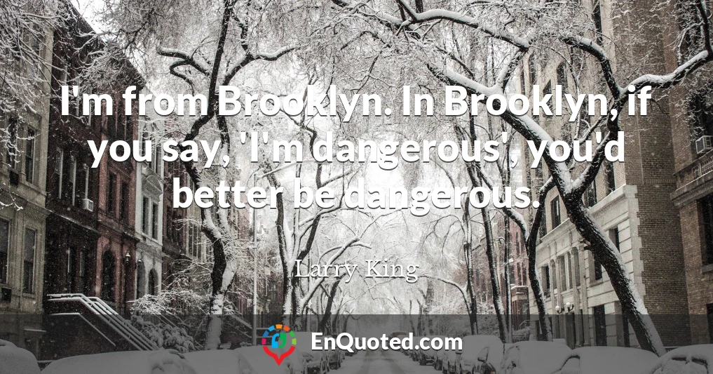 I'm from Brooklyn. In Brooklyn, if you say, 'I'm dangerous', you'd better be dangerous.