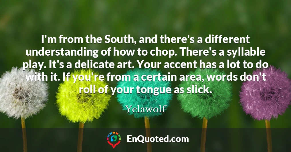 I'm from the South, and there's a different understanding of how to chop. There's a syllable play. It's a delicate art. Your accent has a lot to do with it. If you're from a certain area, words don't roll of your tongue as slick.