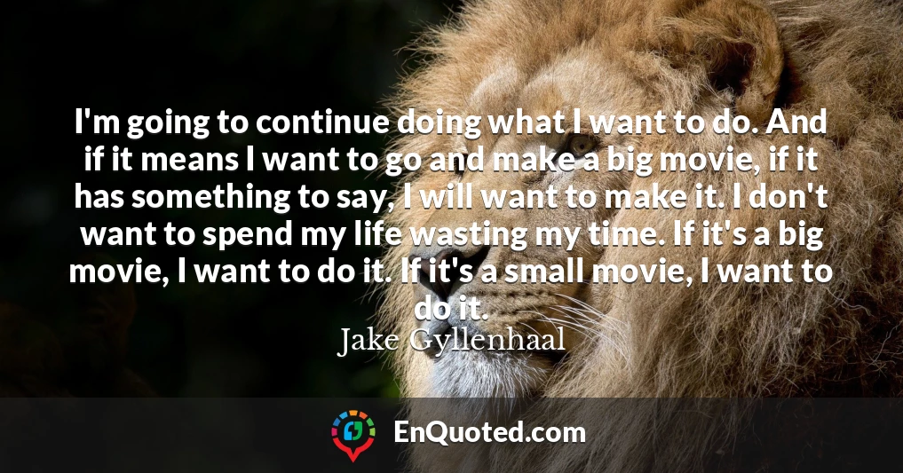 I'm going to continue doing what I want to do. And if it means I want to go and make a big movie, if it has something to say, I will want to make it. I don't want to spend my life wasting my time. If it's a big movie, I want to do it. If it's a small movie, I want to do it.