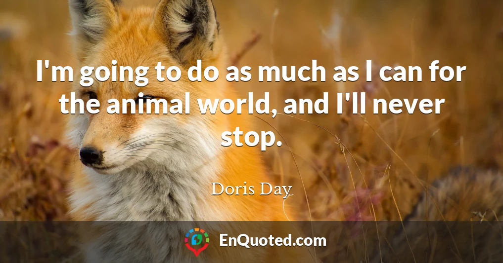 I'm going to do as much as I can for the animal world, and I'll never stop.