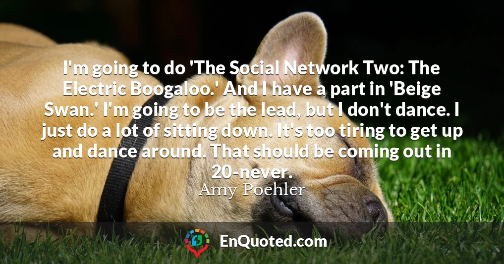 I'm going to do 'The Social Network Two: The Electric Boogaloo.' And I have a part in 'Beige Swan.' I'm going to be the lead, but I don't dance. I just do a lot of sitting down. It's too tiring to get up and dance around. That should be coming out in 20-never.