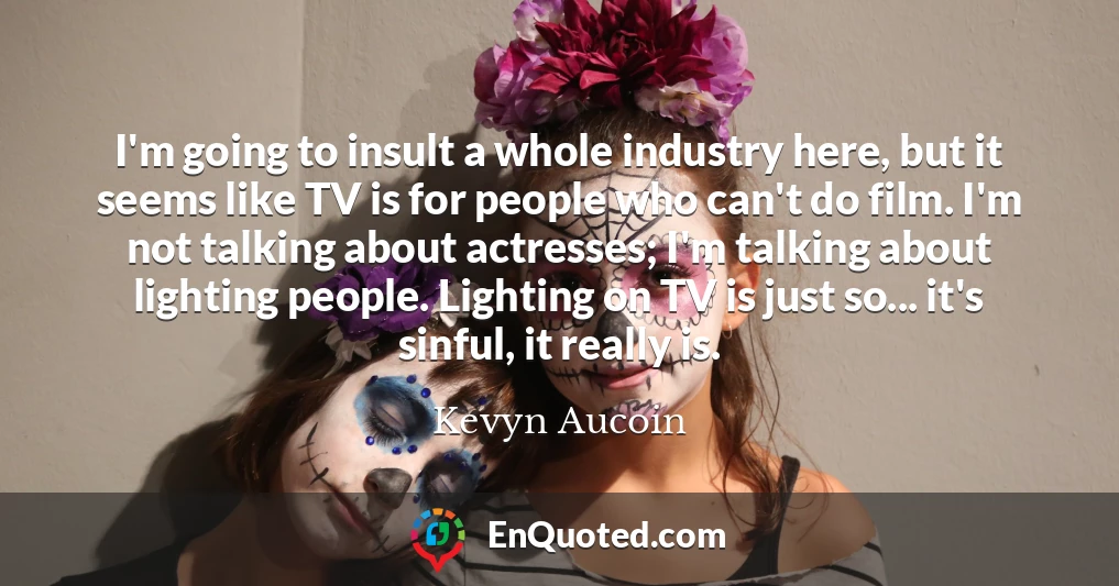 I'm going to insult a whole industry here, but it seems like TV is for people who can't do film. I'm not talking about actresses; I'm talking about lighting people. Lighting on TV is just so... it's sinful, it really is.