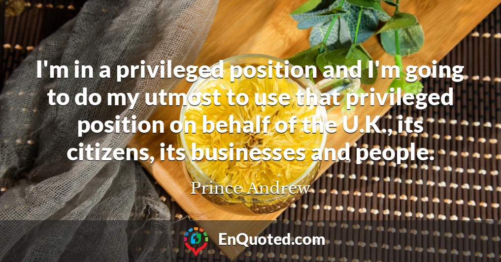 I'm in a privileged position and I'm going to do my utmost to use that privileged position on behalf of the U.K., its citizens, its businesses and people.