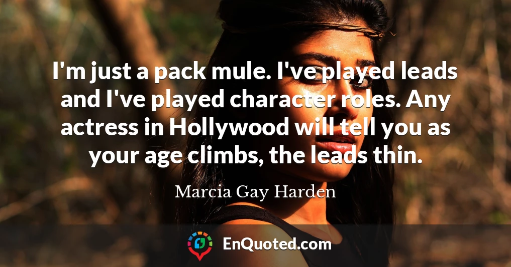 I'm just a pack mule. I've played leads and I've played character roles. Any actress in Hollywood will tell you as your age climbs, the leads thin.