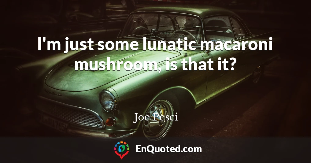 I'm just some lunatic macaroni mushroom, is that it?