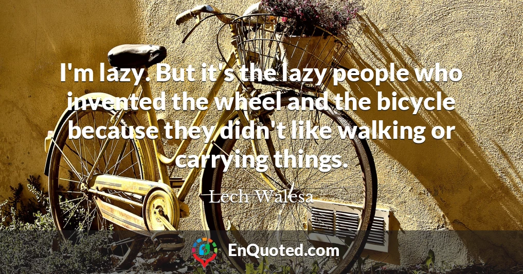 I'm lazy. But it's the lazy people who invented the wheel and the bicycle because they didn't like walking or carrying things.