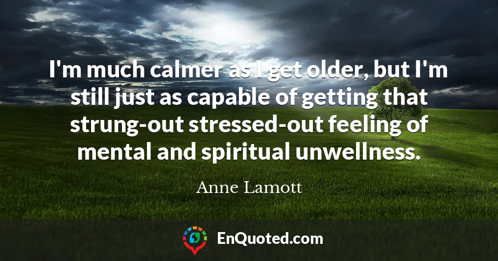 I'm much calmer as I get older, but I'm still just as capable of getting that strung-out stressed-out feeling of mental and spiritual unwellness.