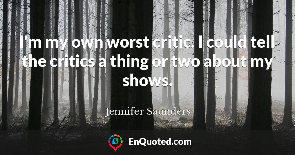 I'm my own worst critic. I could tell the critics a thing or two about my shows.